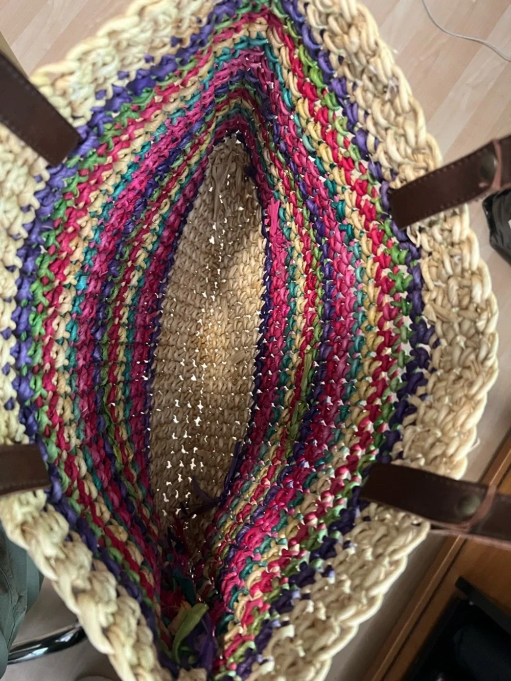 Vintage Multicolor Rainbow Woven Tote‎ Bag